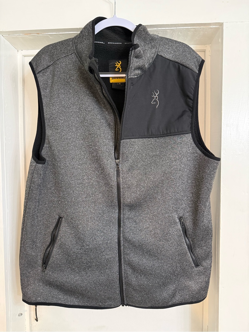 Browning Men’s Charcoal Gray Fleece Vest with Black Shoulder Panel